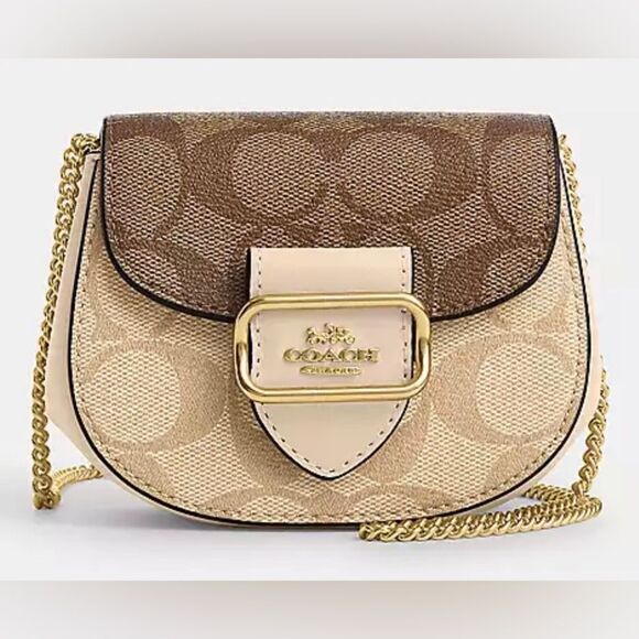 Coach Morgan Card Case On A Chain In Blocked Signature Canvas - Picture 1 of 7